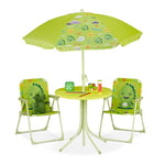 Relaxdays Ensemble Chaise Table de Camping, pour Enfants, Meubles, avec Parasol, Pliables, Motif Monstre, Jardin, Vert
