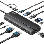 USB 3.0 Docking Station,10 in 1 Laptop Docking Station Dual Monitor with 2 HDMI,USB C/A 3.0,USB 2.0,Ethernet,PD 100W,SD/TF,Audio/Mic, USB 3.0/USB-C Dual HDMI Adapter for M1 M2 MacBook Pro/Air/Dell/HP