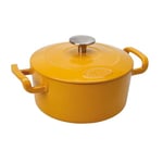 Sitram 711980 COCOTTE Sitrabella Ronde en fonte émaillée Ø20 cm - 2,5 litres - Extérieur émail Moutarde intérieur Blanc - toutes sources de chaleur y compris induction - Idéale repas de 2-3 convives