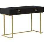 Beliani - Table Console Noire et Dorée avec 2 Tiroirs Poignées Design Idéale comme Coiffeuse ou Bureau pour Chambre ou Salon Glamour