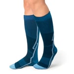 MEGAVOW 1 Paire Chaussettes de Compression de Running Homme Femme, Chaussettes Bas de Contention pour Sport Voyage Avion Cyclisme Course, Chaussette Haute, L/XL, Bleu