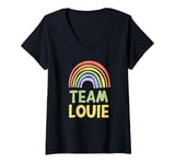 Womens Happy Colorful Team Louie Rainbow Pride Green Yellow V-Neck T-Shirt