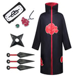 GUOHANG Costume Naruto Halloween pour Hommes Anime Naruto Akatsuki Uchiha Itachi Cosplay Costumes Costumes Anime Costume Plein Accessoires Costume De Fête De Noël pour Hommes Enfants,A2,135CM~145CM