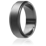 ROQ Silicone Wedding Ring For Men By, Singles Silicone Rubber Band Step Edge - Beveled Metallic Platinum - Size 13