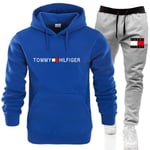 Tommy Hilfiger Herr Casual Tracksuit Set Hoodie Jogging Joggers Gym Sport Outfit Blue 2XL