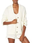 The Drop Brigitte Cardigan côtelé avec poches sur le devant et gros boutons pour Femme, Blanc Whisper, M