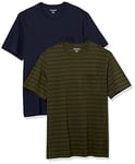 Amazon Essentials Men's T-Shirt Regular-Fit Short-Sleeve Crewneck Pocket, Pack of 2, Navy/Olive Stripes, XXL Plus