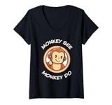 Womens Funny Monkey. Monkey See Monkey Do. Adorable Kawaii Animals V-Neck T-Shirt