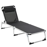 Outsunny solstol trädgårdsstol solstol i aluminiumtyg relaxstol 5-vägs justerbar hopfällbar ergonomisk mesh svart 170 x 60 x 76 cm