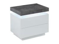 Vente-unique Table de Chevet Halo II - 2 tiroirs - MDF Laqué - avec LEDs - Coloris : Blanc et béton