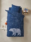 VERTBAUDET Parure Housse de Couette détails phosphorescents + taie d'oreiller Enfant Ours Polaire Oeko-Tex® Bleu foncé 140X200 - TAIE 63X63