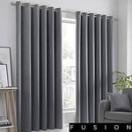 Fusion Strata Woven Eyelet Lined Curtains, Charcoal, 90 x 108 Inch, 100% Polyester, W229cm (90") x D274cm (108")