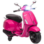 AIYAPLAY Scooter électrique Enfant Vespa 6 V Moto électrique pour Enfants 3-6 Ans dim. 107L x 47l x 73H cm Musique MP3 Port USB Radio FM Phare 2 Roues d'entraînement - Rose