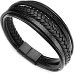 Herrarmband Armband i äkta läder flätat med magnetlås 18.5cm