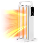 GOPLUS Radiateur Bain d'Huile Portable Chauffant Silencieux 1500W, Porte-serviette Pratique, 7 Éléments, 4 Roues, Blanc