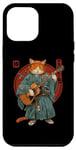 Coque pour iPhone 13 Pro Max Chat samouraï japonais jouant de la guitare