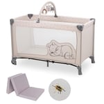 hauck Lot Lit Parapluie Bebe avec Matelas Dream N Play Go 120x60 cm - avec Moustiquaire et Sac de Transport - Disney Pooh Rainbow Beige