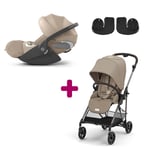 Cybex Pack Poussette Duo Melio 4 Almond Beige + adaptateurs Coque Auto Cloud T i-Size Tissu Plus Cozy