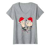 Womens Laurel & Hardy Comic Comedy Duo Christmas Hats V-Neck T-Shirt