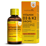 Vitamin D3 K2 MK7 Drops - Vit D 1000IU & K2 20µg - Bones, Muscles, Immune Syste