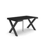 Table console extensible, pour 6 personnes, 140x90x77cm, Pieds bois massif, couleur Noir