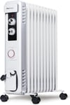 Radiateur bain d'huile 2500W, 11 éléments - Radiateur électrique mobile - Chauffage avec Minuterie 24 heures intégrée, 3 niveaux de chaleur, thermostat réglable, arrêt de sécurité