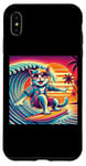 Coque pour iPhone XS Max Chat amusant surfeur hawaïen coucher de soleil tropical paradis surfeur