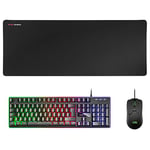 Mars Gaming MCPXBFR, Combo Clavier H-Mech FRGB, Souris Ultralégère 10000DPI et Tapis de Souris XXL, Noir, Langue Française