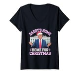 Womens Daddy's Home for Christmas Trump 2024 V-Neck T-Shirt