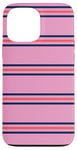 Coque pour iPhone 13 Pro Max Rose Bleu Marine Rayé Girly Esthétique Preppy Stripe