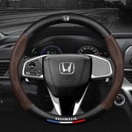 Pyöreä Musta (38Cm) 3D Kohokuviointi Hiilikuitunahka Auton Ohjauspyörän Suojus Honda Accord Crv Pilot Civic Insight Fit Hr-V Xr-V Vezel Uusi