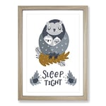 Big Box Art Sleep Tight Owl Typography Framed Wall Art Picture Print Ready to Hang, Oak A2 (62 x 45 cm)