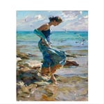 N/C Aint By Numbers Kits Acrylic Paints Set Diy Canvas Oil Painting Gift Kits Home Decoration- Girl Playing At The Beach 16*20 Inch