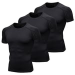 YUSHOW 3 Pack Tee Shirt Compression Homme Manches Courtes Sport Tshirt Running Vetement de Fitness Homme Gym Compression Maillot T-Shirt Musculation Jogging,Noir (Lot de 3),M