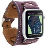 VENTA® Bracelet de rechange en cuir véritable pour Apple Watch 1/2/3/4/5 Compatible avec Apple Watch Bracelet de rechange en cuir véritable (42-44 mm/violet vieilli/VA-G7) + kit adaptateur argenté