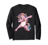 Dabbing Unicorn Rainbow Hair Fun Unicorn Kids Girls Boys Long Sleeve T-Shirt