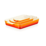 Le Creuset Set Of 3 Baking Stoneware Rectangular Dishes Volcanic 18/25/32cm