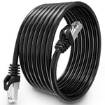 Cable Ethernet 10m Cat 6,Cable Rj45 Blindé Gigabit Haut Débit Câble Réseau Résistant aux Intempéries FTP 23AWG CCA Cable Internet Noir 10 Mètres Cable Lan pour Routeur Modem