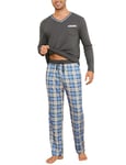 Demegimi Ensemble Pyjamas Coton Homme 2 Pièces Haut et Bas de Pyjama À Carreaux Manche Longue Pantalon Vêtement de Nuit avec Poches