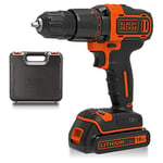 BLACK+DECKER 18 V Cordless 2-Gear Combi Hammer Drill Power Tool with Kitbox, 1.5 Ah Lithium-Ion, BCD700S1K-GB , Orange