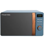 Russell Hobbs RHMD714BL 17 L 700 W Scandi Blue Digital Microwave with 5 Power Levels, Wood Effect Handle & Dials, Clock & Timer, Automatic Defrost, Easy Clean, 8 Auto Cook Menus [Energy Class D]