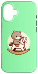 Coque pour iPhone 16 Chat sur cheval à bascule