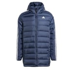 adidas Homme Essentials 3-Stripes Light Down Hooded Parka, Legend Ink, S