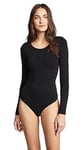 Yummie Women's Seamless Long Sleeve Thong Back Body Suit Shapewear Bodysuit, Black, M-L