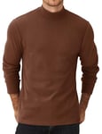 COOFANDY T-Shirt Thermique à Manches Longues pour Homme - Demi-Col Roulé, Slim Fit, Monochrome, Basique d'automne et d'hiver Marron-Col Montant S