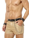 Casey Kevin Men's Sexy Leather Shorts Hot Boxer Pants with Pocket for Party CK3101-Champagne Gold X-Large