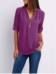 Women Shirts Summer Autumn Casual V-Neck Chiffon Blouse Women Top Camisa Feminina Long Sleeve Black White Ladies Blouses Shirt-Purple_M