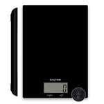 Salter Digital Kitchen Scale Easy Clean Ultra Slim Compact Glass Platform Black