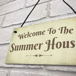 Welcome Summer House Plaque Hanging Shed Garden Sign Outdoor Chic Decor