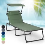 Feldt Bain de Soleil, Transat Jardin Exterieur, Chaise Longue de Jardin en Polyester, Imperméable, Chaise Longue Pliante avec Pare Soleil, Dossier